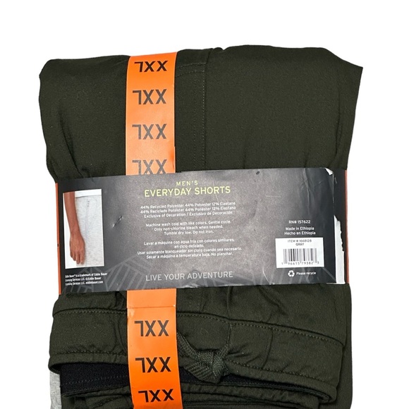 2 Pk Men's Eddie Bauer XXL 2XL Shorts Athletic Gray Olive Side Zipper Pocket NWT - Picture 5 of 9